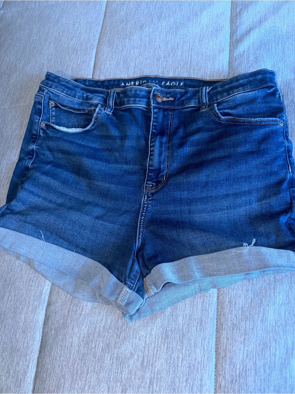 American Eagle Outfitters Dark Blue Denim Roll-Cuff Shorts
